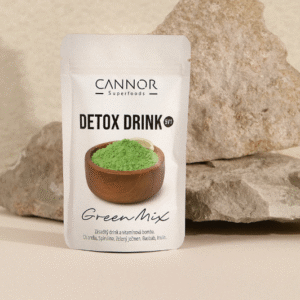 Detox drink 5v1, spirulina, chlorella, mladý ječmen, baobab, inulin, green detox, ranní smoothie, zelený nápoj, Cannor Praha