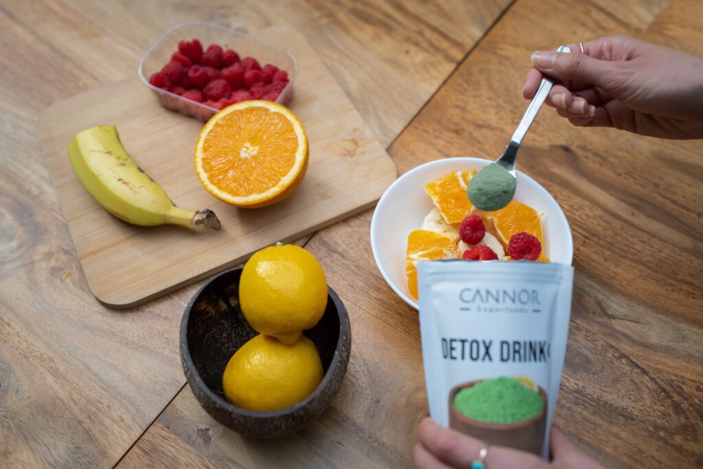 Zelené potraviny, Detox Drink Cannor, Chlorella, Spirulina, Baobab, Inulin, mladý ječmen, superfoods, zásaditý drink Cannor