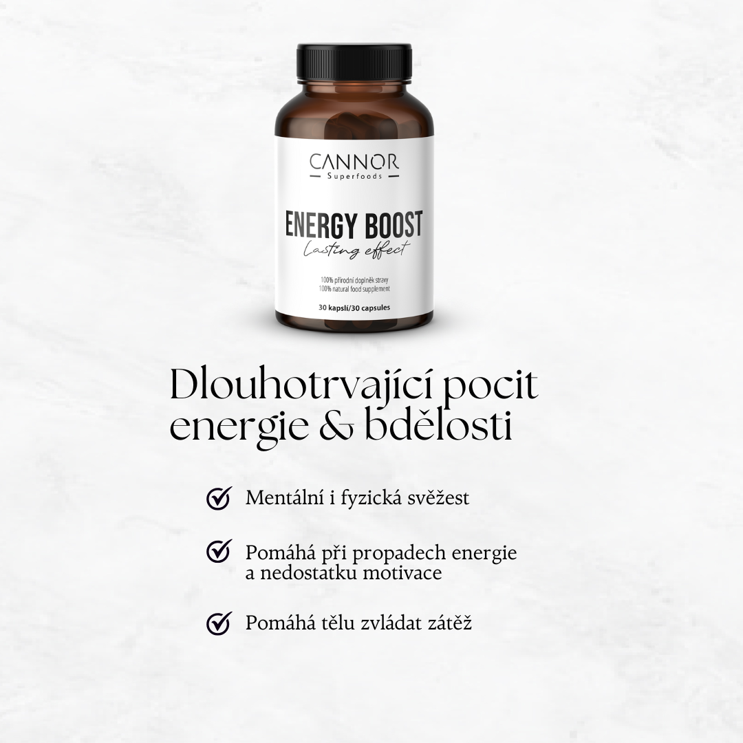 Energy Boost, doplněk stravy na energii, dlouhotrvající energie, přírodní doplněk stravy Cannor Praha
