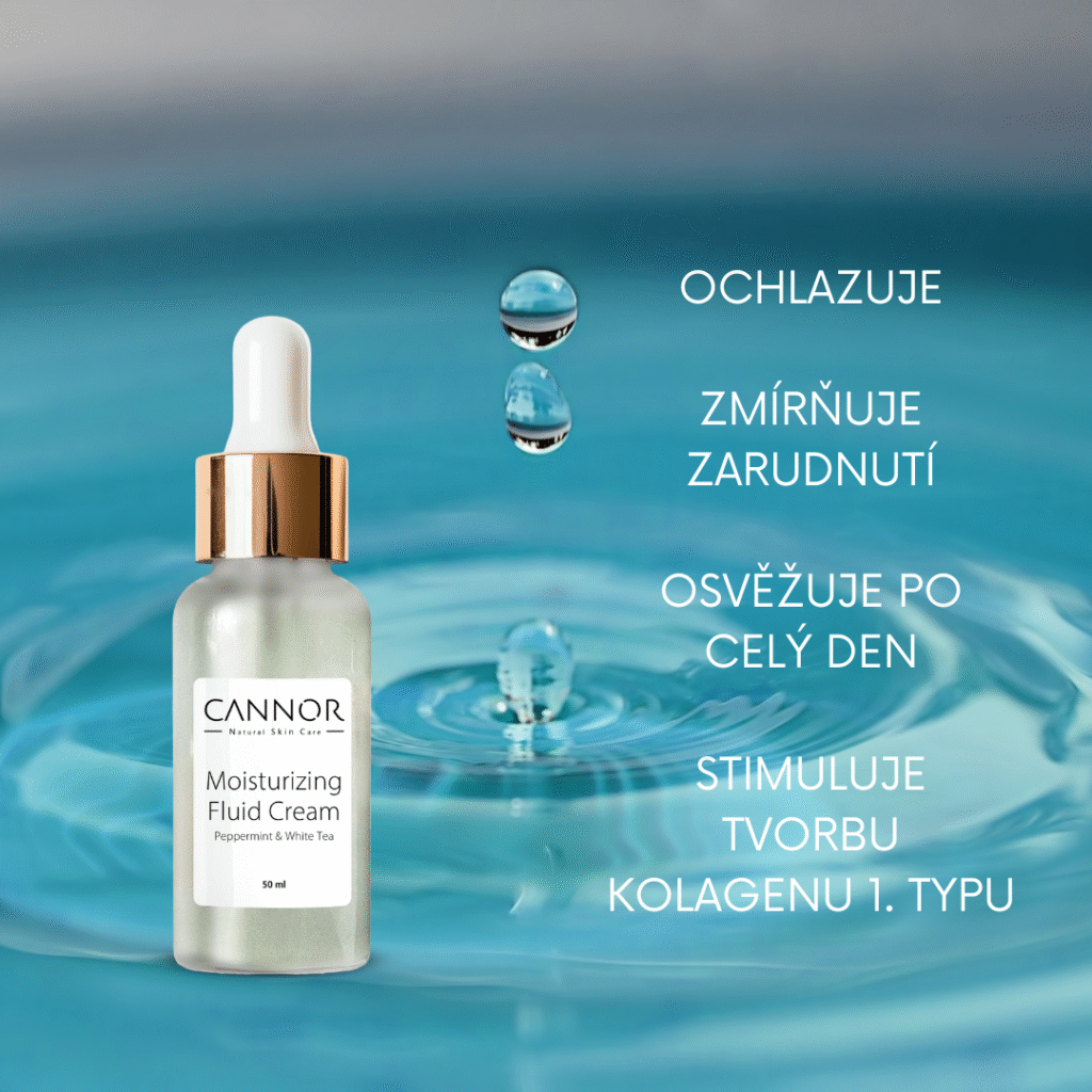 Mátový fluid, Moisturizing Fluid Cream, Peppermint, Green Tea, hydratační fluid, hydratační krém, denní krém, přírodní kosmetika Cannor, česká kosmetika Praha,