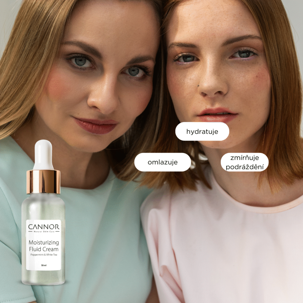 Mátový fluid, Moisturizing Fluid Cream, Peppermint, Green Tea, hydratační fluid, hydratační krém, denní krém, přírodní kosmetika Cannor, česká kosmetika Praha, 