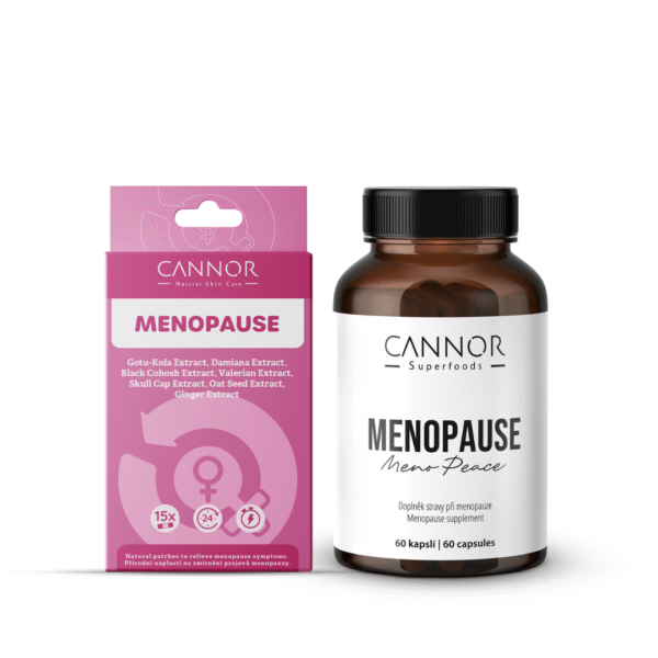 Balíček Menopauza, doplněk stravy na menopauzu, přírodní náplasti na menopauzu, Cannor